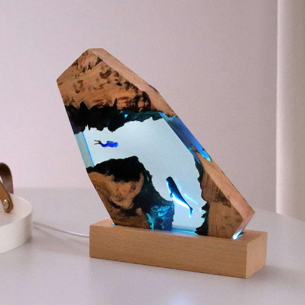 Resin Art With Wood - New Underwater Cave Whale Diver Home