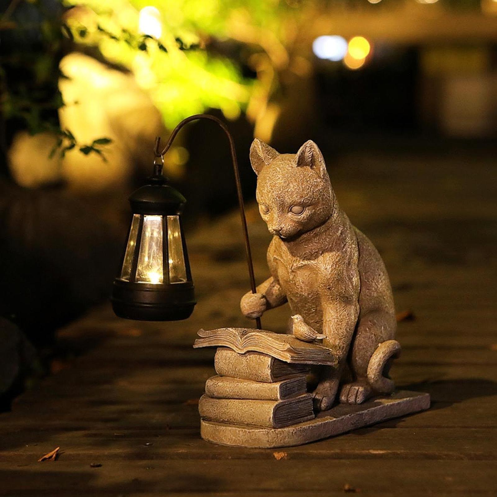 Resin Art Light - Cat Solar Garden Mini Statue Sculpture