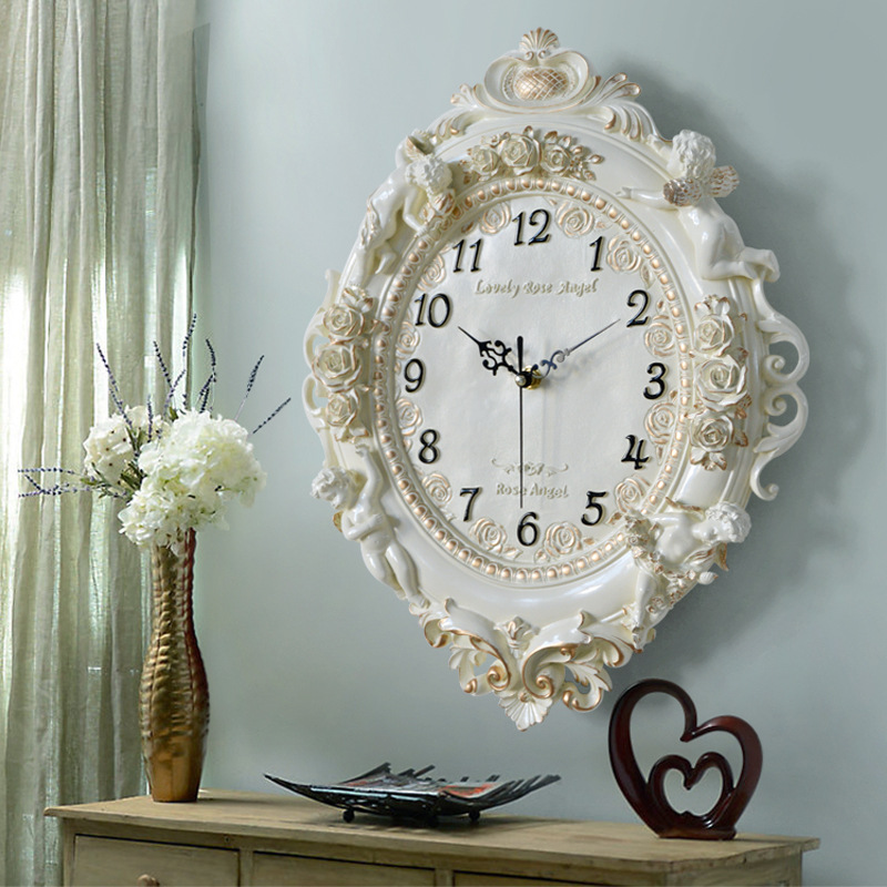 Resin Art Wall Clock - European Angel Wall Clock Living Room