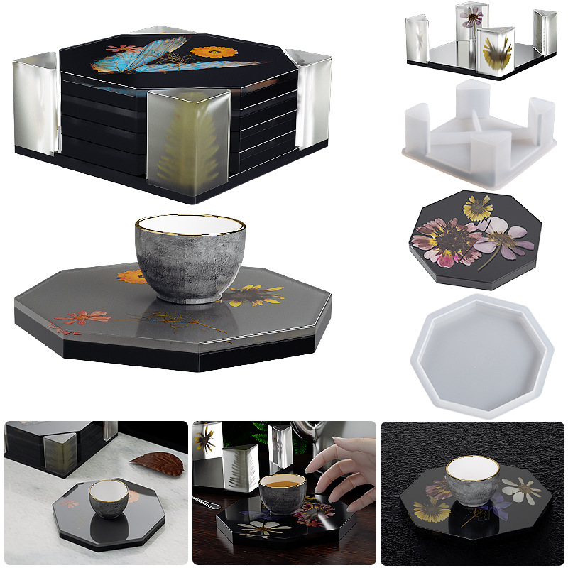 Coaster Mold Square - Silicone Coaster Storage Box Mold Round
