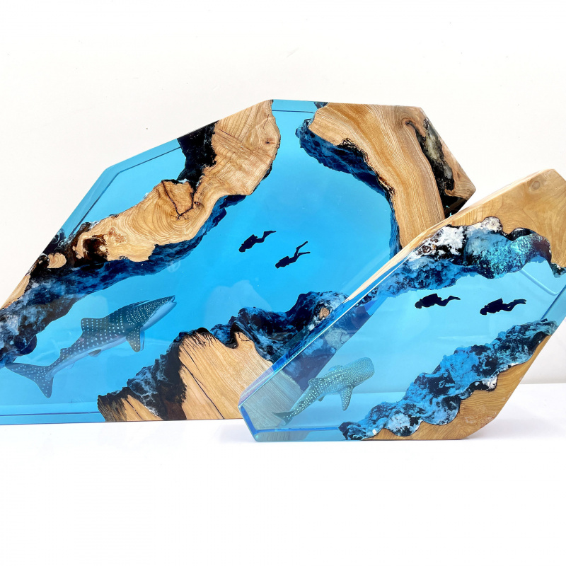 Miniature Whale Shark Diver Re - đánh giá và giá Resin Art With Wood